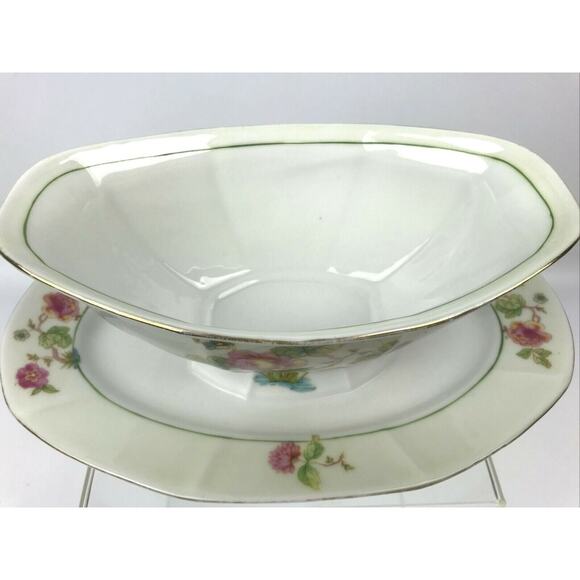 Victoria China Czechoslovakia Gravy Boat With Attached Underplate Pink Roses - Picture 3 of 12
